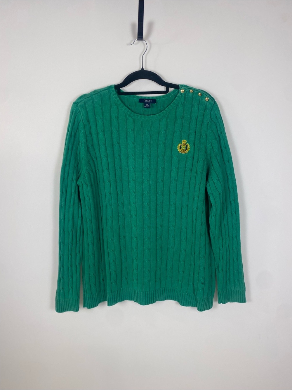 Chaps Green Cable Knit Embroidered Emblem Long Sleeve Cotton Sweater
Size 2X